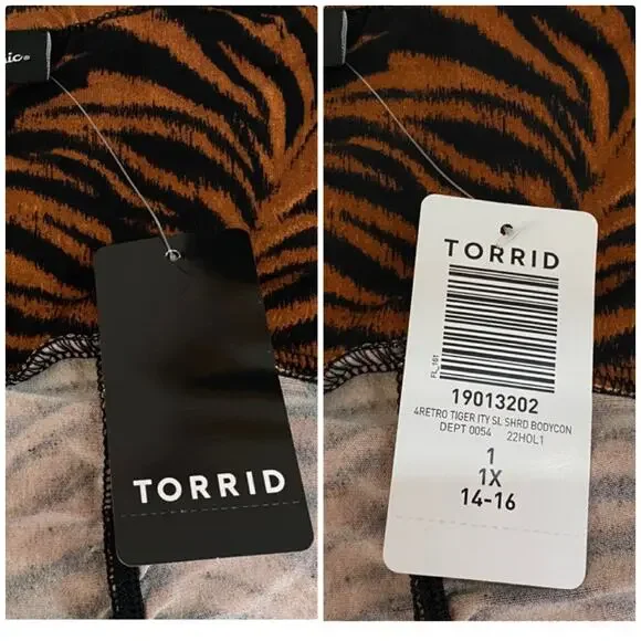 Torrid Studio Knit Shirred Bodycon Dress Brown Tiger Print 14 16 1X NWT Clubwear - Picture 11 of 16